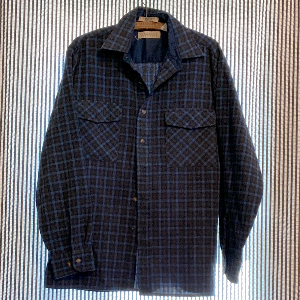 Vintage Blue Plaid Men's Shirt Size Medium